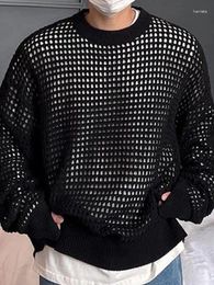 Men's Sweaters Autumn Long Sleeved Mesh Hollowed Out Base Pullover Sweater