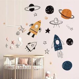 Hand Painted Watercolour Rocket Planet Wall Stickers Home Room Bedroom Decor Interior For Kids Rooms 240426