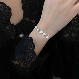 Chain Luck Rhinestone Opal Pentagram Star Silver Colour Adjustable Bracelet for Women New Fashion Jewellery Birthday Gift for Friend