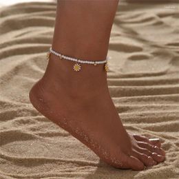 Anklets Cute Daisy Flower For Women Beach Imitation Pearl Beads Anklet Leg Bracelet Bohemian Foot Chain Sandals Jewelry Gifts