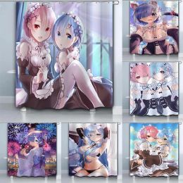 Set Re Zero Anime Shower Curtain Waterproof Home Decor Polyester Fabric Bathroom Curtains Accessories Decor 180x180cm