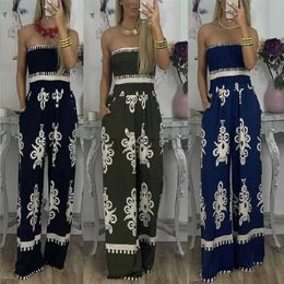 Women's Jumpsuits & Rompers Designer pants Street trendsetter wrapped chest printed jumpsuit high waisted casual pants for women