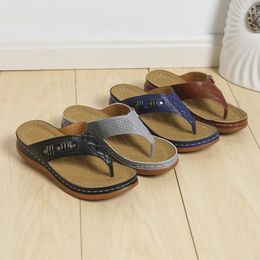 Slippers Women's Flip Flops Women Shoes Summer 2024 Trend Platform Fashion Sewing Thread Roman Style Sandals Brown Soft Sole