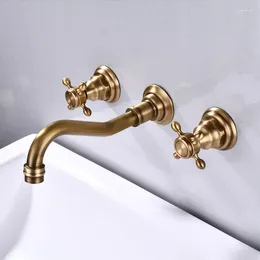 Bathroom Sink Faucets Black Antique Wall Mounted 3pcs Basin Faucet Dual Handles Water Taps Brass Shower Integrated