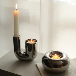 Candle Holders Modern Minimalist Electroplated Silver Ceramic Decorations Tabletop Decorative Products