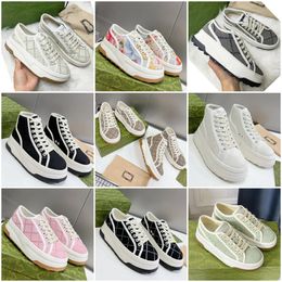 Designer Shoes Outdoor Casual Shoes Women Mens high Letter High-quality Sneakers Beige Ebony Canvas Tennis Luxury Fabric thick-soled Boot Platforms
