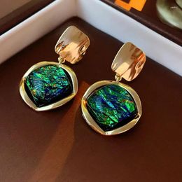 Stud Earrings Vintage Green Geometric Rhombus Round Women Fashion Rhinestone For Party Wedding Jewelry Accessories