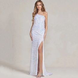 WEIYIN Custom Size Party Dresses For Women Sexy Sequin Night Robe One Shoulder Sleeveless Bodycon Evening Maxi Dress Clothing 240425