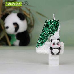 Candles Panda Birthday Candles for Cake Glitter Number Beeswax Candles Baby Shower Girls Boys Cake Topper d240429