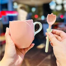 Mugs 350ml Relief Ceramic Tulip Design Coffee Cup Mug Office Afternoon Tea Girl With High Aesthetic Value Exquisite Matte Color