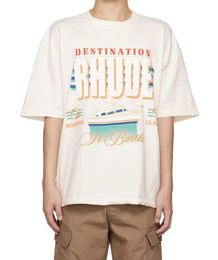 High Quality Original Rhuder Designer t Shirts the Version of Summer Vacation Style Yacht Letter Slogan Printed Short Sleeved Tshirt High Street with 1:1 Logo