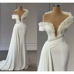 One Bridal Gown Designer Dresses Mermaid Wedding Shoulder Beaded Satin Chiffon Beach Ruffles Custom Made Vestidos De Novia Plus Size