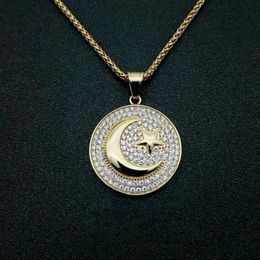 Pendant Necklaces Muslim Crescent Moon and Star Islam Necklace Unisex Amulet Islamic Jewellery Friend Gift Y240420