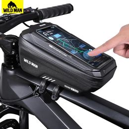 WILD MAN Mountain Bike Bag Front Handlerbar Bag Rainproof 6.8inch Mobile Phone Case Bicycle Top Tube Bag Cycling Accessories 240429