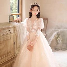 Girl Dresses Flower Boy Wedding Little Dress 2024 Long Sleeved Girl's Birthday Princess Small And Children's Performan