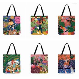 Evening Bags Tropical Girl In Flower Painting Printed Bag Women Casual Tote Ladies Beach Fashion Foldable Shopping