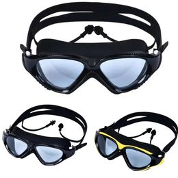 Large frame professional Adult Swimming goggles Earplug waterproof anti-fog HD swimming glasses for men women Pool Eyewear 240411