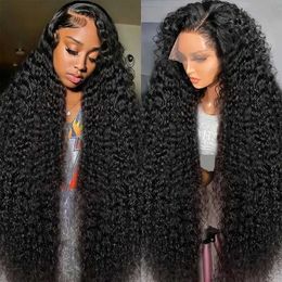 Synthetic Wigs 13 x 4 Deep Wave Lace Front Wig Human Hair Natural Wet Womens Choice Q240427