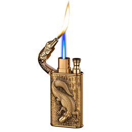 New Jet Torch Lighters Windproof Butane Without Gas Twin Flame Lighters Emed Crocodile Can Be Replenished Lighters