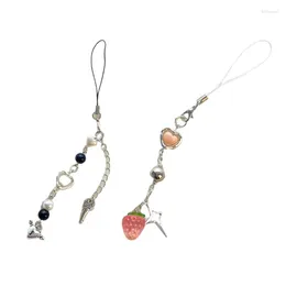 Keychains Heart Lock Strawberry Pendant Phone Strap Portable Hanging Lanyard For Women