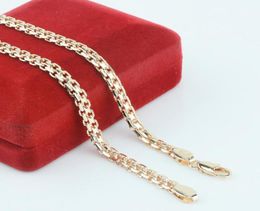 FJ New 5mm Men Women 585 Gold Color Chains Carve ed Russian Necklace Long JewelryNo red box1314435