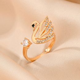 minimalist gift giving swan ring opening high-end white zircon wedding Jewellery light luxury 240424