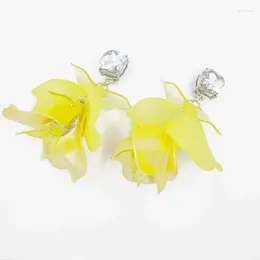 Backs Earrings Fashion Multi Cascading Petals Statement Clip With Square Glass Stone Ear Jewellery