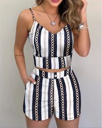 Summer Women Fashion 2-piece Outfit Set Sleeveless Print Top and Shorts Set for Ladies Women Party wear 240428