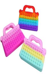 10PCS/DHL bubble per bag rainbow solid colors handbag for kids christmas party gift push purses sensory board game chain bag girls rubber tote G917K608258821