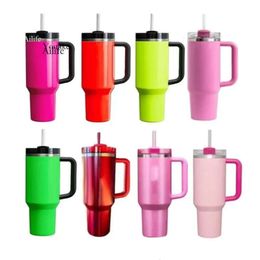 US Stock New Quencher H2.0 40Oz Stainless Steel Tumblers Cups With Silicone Handle Lid And Straw 2Nd Generation Car Mugs Vacuum Insulated Water Bottles Gg0429 0429