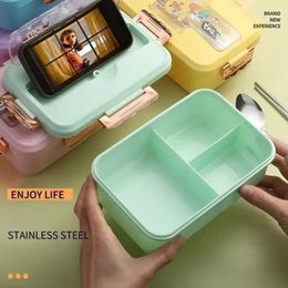 Bento Boxes Bento Lunch Box for Kids Girls Cartoon Students Kawaii Cute Dinosaur Heated 3 Grid Sand Snack Food Box Special Canteen
