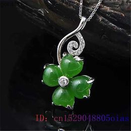 Pendant Necklaces Jade Clover Pendant Natural 925 Silver Fashion China Chalcedony Gift Jewelry Womens Charm Necklace Jewelry Talisman AgateWX