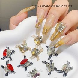 TSZS 10pcs Luxury Lace Bow Rhinestone Nails Art Charms 3D Pink Clear Red Diamond Butterfly Metal Nail Decoration Accessoires 240425