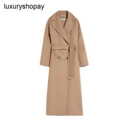 Top Maxmaras Cashmere Coat Womens Wrap Coats Camel First Cut Wool Lace Up Double Breasted Long