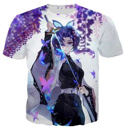 T-shirts Toyo cosplay demon killer Kochou Shinobu T-shirt mens 3D printed T-shirt casual Harajuku style T-shirt street clothing topL2404