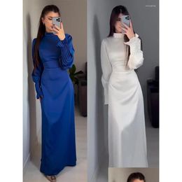 Ethnic Clothing Spring Eid Muslim Dress Women Abaya Slim Fit Petal Sleeve Satin Morocco Party Dresses Ramadan Islam Dubai Arab Long Dr Otehd