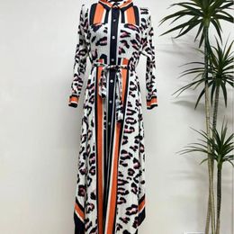 Casual Dresses Spring Long Sleeved Colorful Leopard Gradient Pleated Dress Sashes
