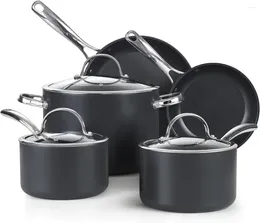 Cookware Sets 8-Piece Nonstick Hard Anodized Set Pots And Pans Includes Saucepans Stockpot Frying Lids Black