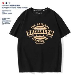Men's T-Shirts Summer Fashion Heavyweight Retro Mens English Letters 100% Cotton Printed Round Neck High-quality Casual Fitness Strt T-shirt Y240429R7KZ