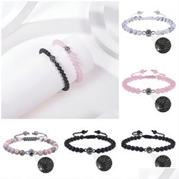 Charm Bracelets Fashionable 100 Languages Projection Bracelet I Love You Pink Crystal Frosted Stone Gift Drop Delivery Jewellery Ot0Ru