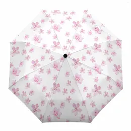 Umbrellas Pink Watercolour Cherry Blossom Automatic Umbrella Travel Folding Portable Parasol Windproof