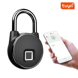 Tuya Smart Lock Fingerprint Padlock Smart Padlock Cabinet Lock Dormitory Anti-Theft Lock USB Rechargeable Security Keyless Lock 240422