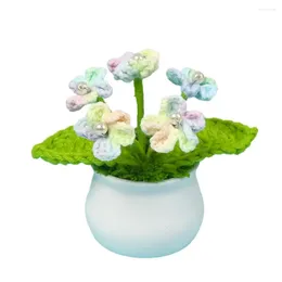 Decorative Flowers Crochet Handmade Gradient Forget Me Not Mini For Home Car Decoration Knitting Potted Plants Women