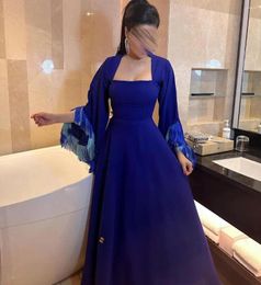 Party Dresses FLORINE TULIRAIN Square Neckline Ruffle Full Sleeve Bule A-line Wedding Evening Dress Cocktail Prom Gown For Sexy Women