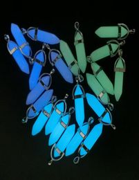 Dark Luminous Stone Fluorescent Hexagonal Column Necklace Natural Crystal Glowing in Dark Bullet Stone Pendant Leather Necklace8554484