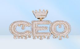 Custom Name Gold Silver Rosegold Crown Bail Drip Initials Bubble Letters Chain Pendants Necklaces For Men Women Cubic Zircon Hip H9105628