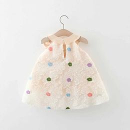 Girl's Dresses Childrens Cute Summer Princess Dress Baby Girl Bow Decoration Sleeveless Colourful Flower Embroidered Dress