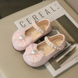 Sandals Spring Sweet Girl Princess Shoes Elegant Lace Bowknot Childrens Leather Shoes Fashion Sequins Love Crown Kids Mary Jane Shoes