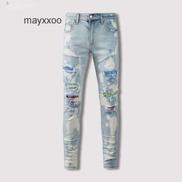 American amiirii 2024 jeans jeans roxos demin mens moda rua colorida hot diamante patch vive slim fit hk7y