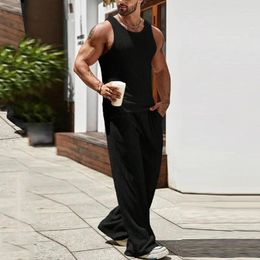 Men's Tracksuits Sets Sleeveless Knitted Tank Top And Pants Two Piece Solid Color Sports Leisure Set For Men